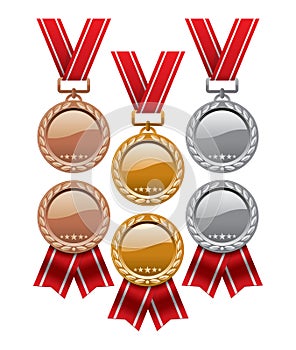 set of gold, silver and bronze medals. vector