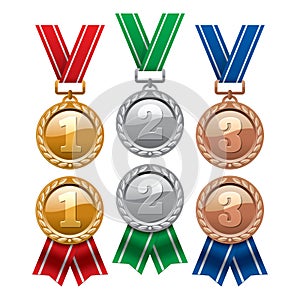 Set of gold, silver and bronze medals. vector