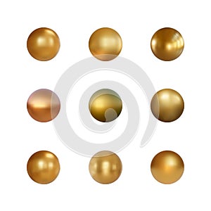 Set of gold sphere isolated on white background. Collection of golden bubble. Vector illustration