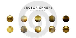 Set of gold sphere isolated on white background. Vector illustration