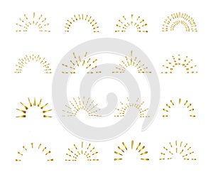 Set of gold vintage hand drawn sunburst rays design