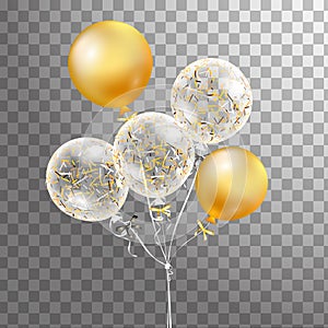 Set of Gold, white transparent helium balloon isolated in the air . Frosted party balloons for event design. Party decorations for