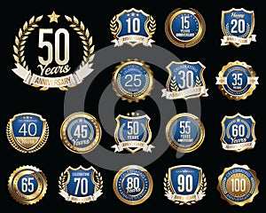 Set of Golden Anniversary Badges. Set of Golden Anniversary Signs.