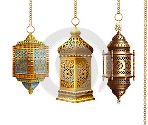 Set of Golden Arabic Lanterns