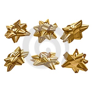 Set of Golden bow and ribbon illustration for christmas and birthday decorations, vector format