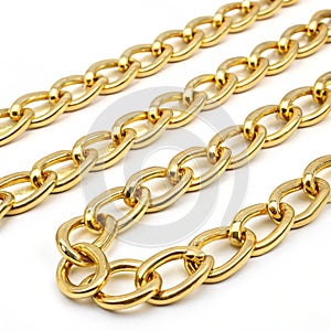 Golden chain links set isolated on white background photo