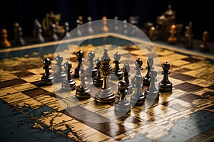 The set of golden chess pieces element with the focus on queen