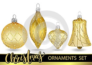 Set of Golden Christmas Ornaments with Pattern