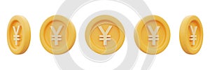 Set of golden coins with yen,yuan sign.3d rendering photo