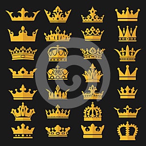 Set of golden crown icons, royals crown symbol vector illustration