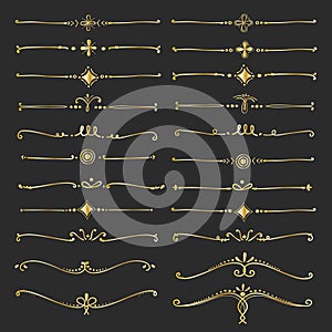 Set Of Golden Decorative Calligraphic Elements For Decoration.