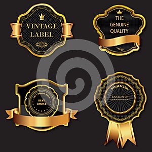 Set of golden decorative ornate black golden-framed labels.