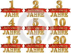 Set of golden digit and the word of the year. Translated from the German. 3D illustration