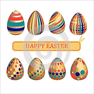 Set of golden easter eggs