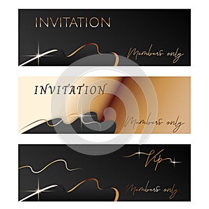 Set of golden elegant business card template. Modern gold vip invitation background. Black luxury gift certificate for members