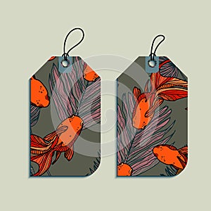 Set of golden fishes gift tags.