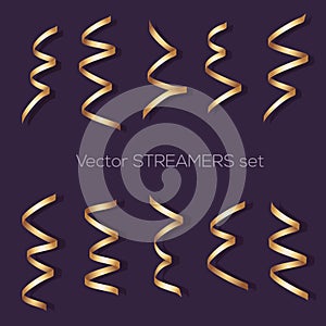 Set of golden flat streamers