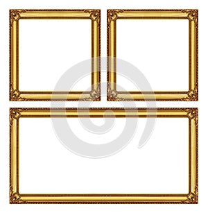 Set golden frame isolated on white background, with clipping pa