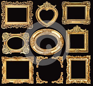 Set of golden frames. baroque style antique objects photo