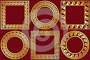 Set golden frames with Greek Meander pattern