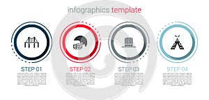 Set Golden gate bridge, American football helmet, Patriotic top hat and Indian teepee or wigwam. Business infographic