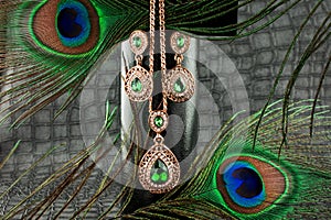 Set of golden set with gems over black background