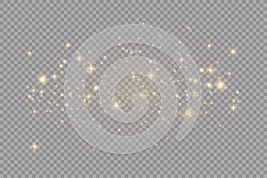 Set of golden glowing lights effects isolated on transparent background Sun flash with rays and spotlight Star burst with sparkles