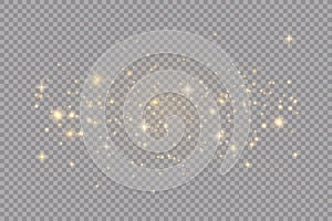 Set of golden glowing lights effects isolated on transparent background Sun flash with rays and spotlight Star burst with sparkles