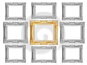 Set of golden and gray vintage frame isolated on white background