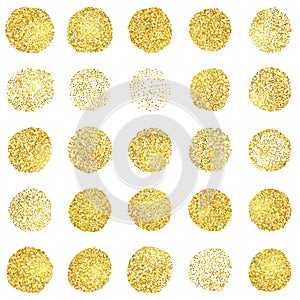 Set of golden grunge stamp. Round shapes. Vector