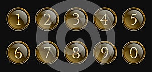 Set of golden luxury numbers, mathematical symbols in realistic vector golden style