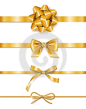 Set of golden ribbons with bows, decoration for gift boxes, design element