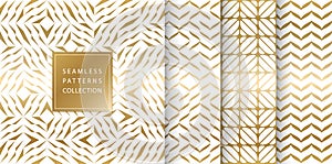 Set of golden seamless patterns. Vector texture design. Abstract seamless geometric pattern on white background. Simple