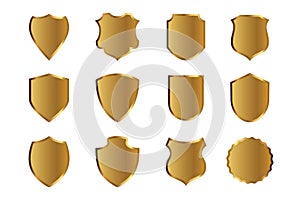 Set of golden shields. Vector Illustration