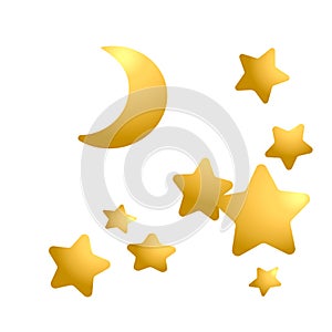 set of golden stars and moon