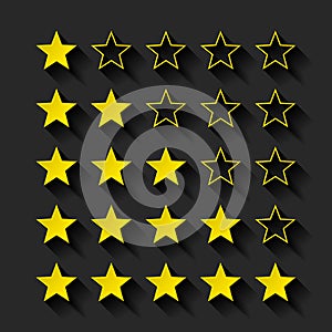 Set of golden stars rating