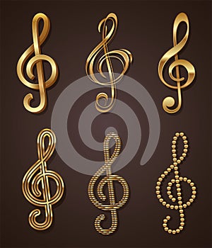 Set of golden treble clef