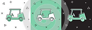 Set Golf car icon isolated on white and green, black background. Golf cart. Vector