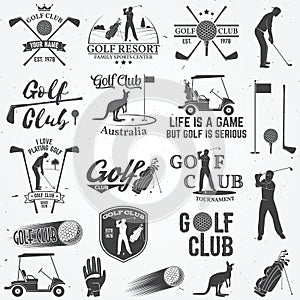 Set of Golf club concept with golfer silhouette.