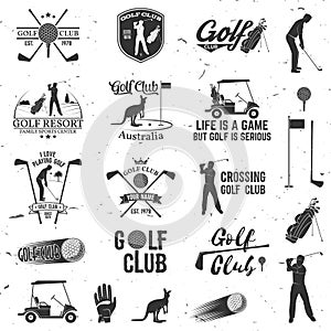 Set of Golf club concept with golfer silhouette.