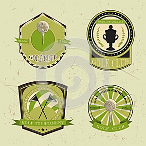 Set of golf club logo templates.Vintage sport labels with golf ball, championship cup and flags. Elegant icons for golf tournament