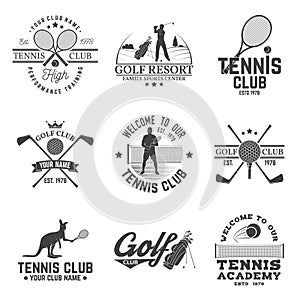 Set of Golf club, Tennis club concept. Vector illustration.