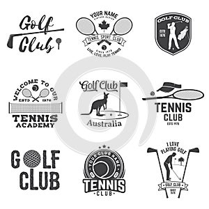 Set of Golf club, Tennis club concept. Vector illustration.