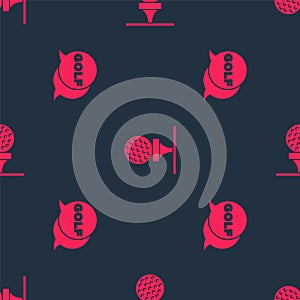 Set Golf label and ball on tee on seamless pattern. Vector