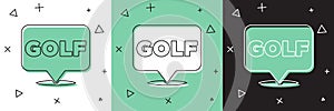 Set Golf label icon isolated on white and green, black background. Vector