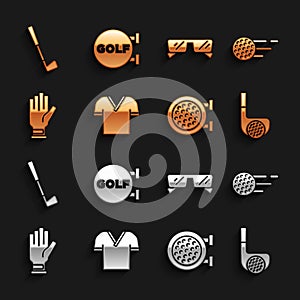 Set Golf shirt, ball, club with, sport, glove, Glasses, and icon. Vector