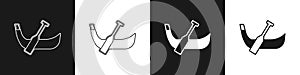 Set Gondola boat italy venice icon isolated on black and white background. Tourism rowing transport romantic. Vector