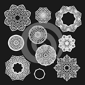 Set of gothic circle ornament roses with thorns in vector