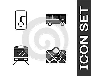 Set Gps device with map, City navigation, Train and Bus icon. Vector