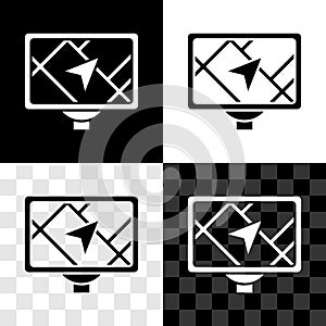 Set Gps device with map icon isolated on black and white, transparent background. Vector